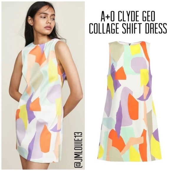 Alice + Olivia Clyde Printed Geo Collage A-Line Shift Dress NWOT - Picture 4 of 13